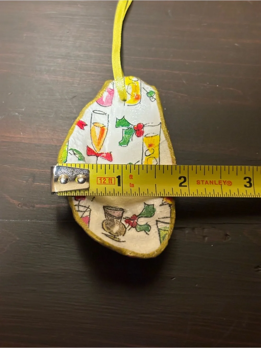Handmade holiday cocktail theme decoupage shell ornament